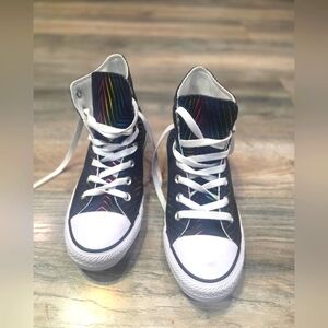 Converse Kids High-Top Sneakers - Black with Multicolor Stripes Size 8